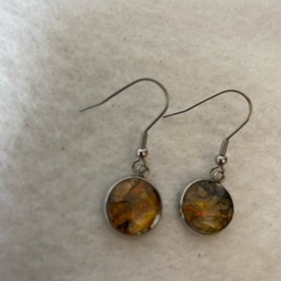 COPY - Abstract Acrylic Art Necklace And Earring Set In Pewter Bezel - Picture 5 of 13